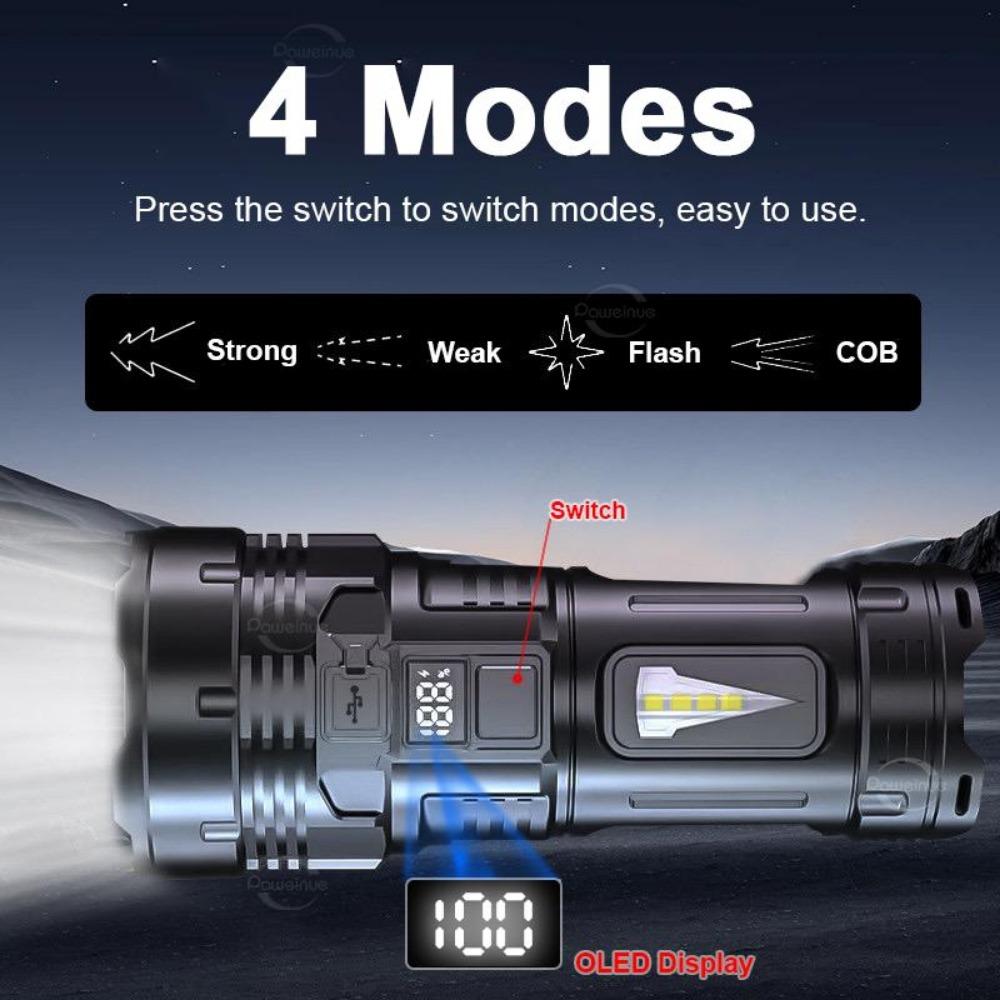 7LED Strong Light High Power LED Flashlight Rechargeable USB Torch Long Range Flashlight Fishing Hunting With COB Light