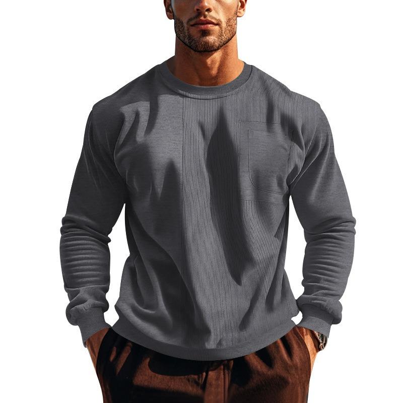 Men's Corduroy Panel Crew Neck Casual Sweatshirt.