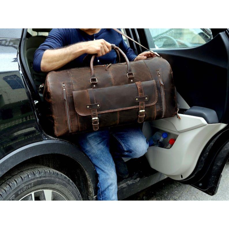 Full Grain Leather Duffle Bag/Monogrammed Genuine Leather Weekender Bag/Leather Holdall/Overnight Bag For Men/Personalized Gift For Him/Gift