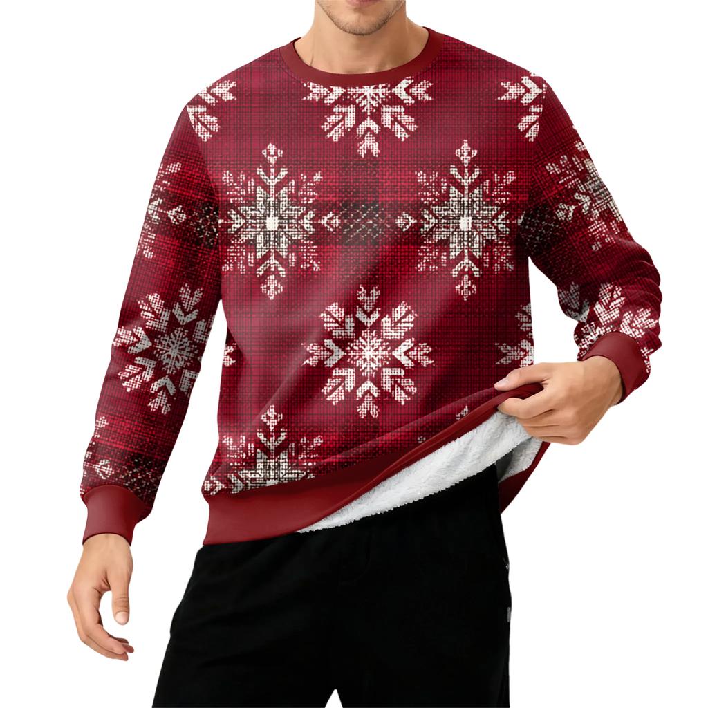 Men's Round Neck Fleece-Lined Thick Solid Color Sweatshirt