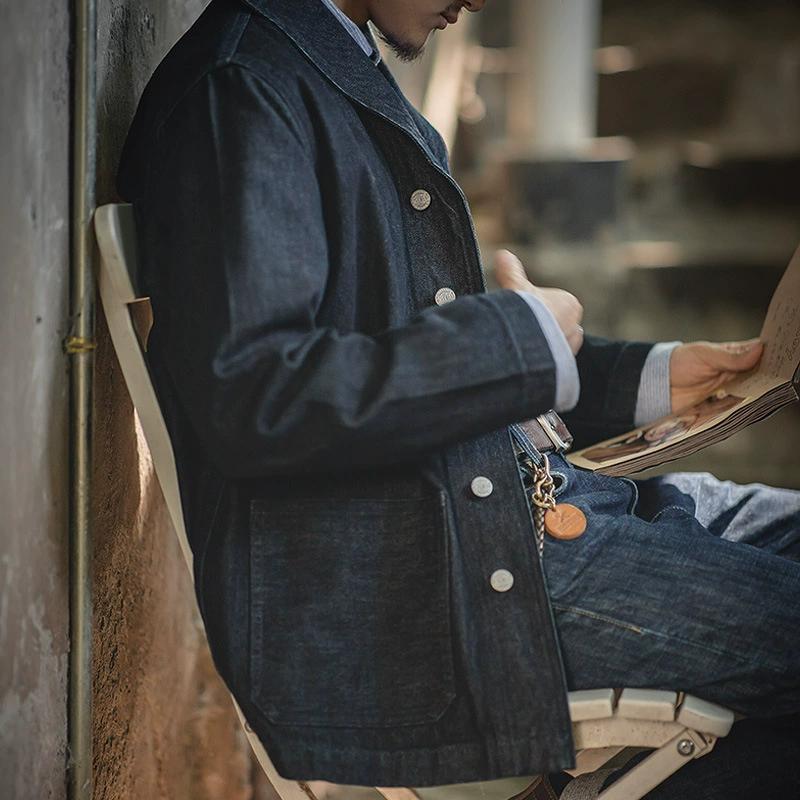 Maden Workwear, American Casual Washed Denim Jacket, Amikaji Vintage Blue Denim Jacket for Men
