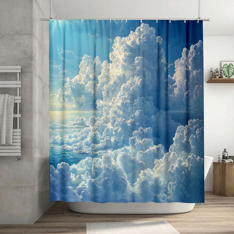 1PC Cloud Symbolism Shower Curtain,Durable Polyester Fiber, Easy Clean,Machine Washable with Hooks, for Bathroom & Bathtub Decor