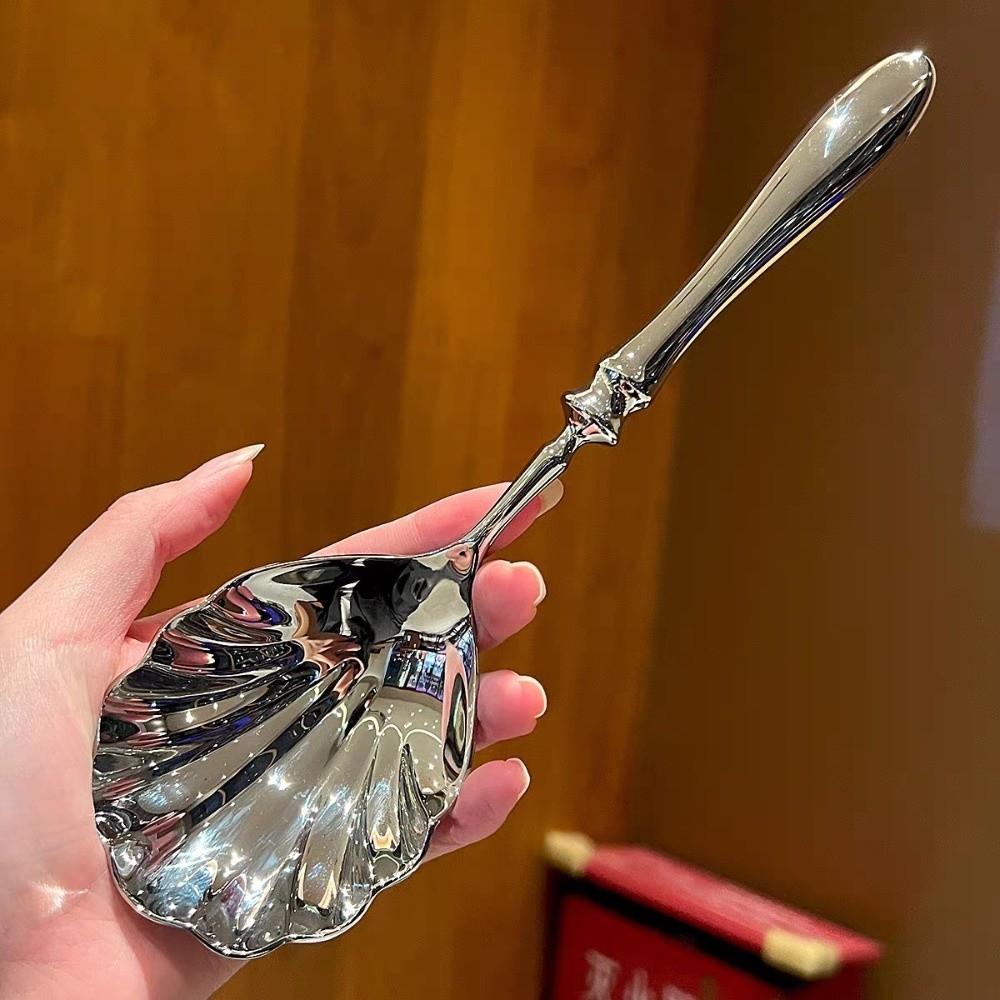 Französische Edelstahl-Löffel Muschelform Suppenlöffel Kreative Dessertlöffel Restaurant