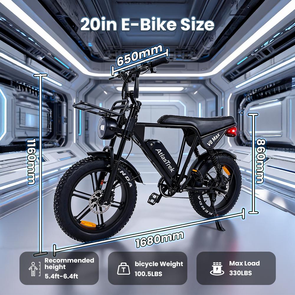 Aairsk Elektrische Fiets voor Volwassenen, 20x4" Dikke Banden, 48V 15Ah Verwijderbare Batterij, 25km/u E-Mountainbike NFC