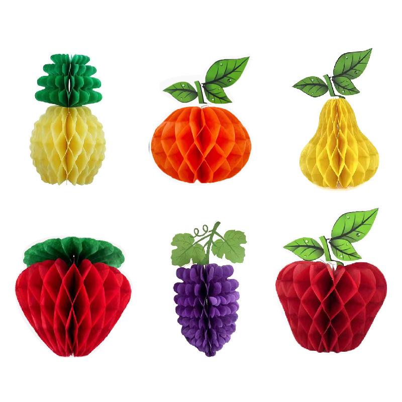 Spring Tropical Fruit Party Ceiling Decorations: Pineapple, Strawberry, Apple, and Grape Honeycomb Balls