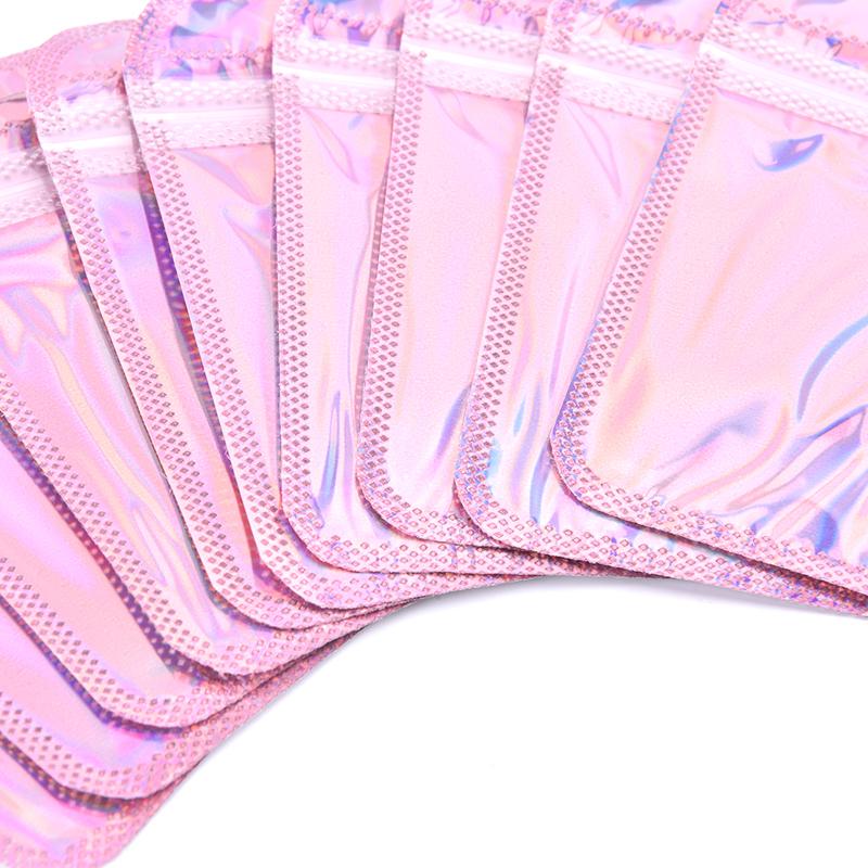 50Pcs 4 Styles Laser Packaging Bag Flat Cosmetic Bag Holographic Mini Bags