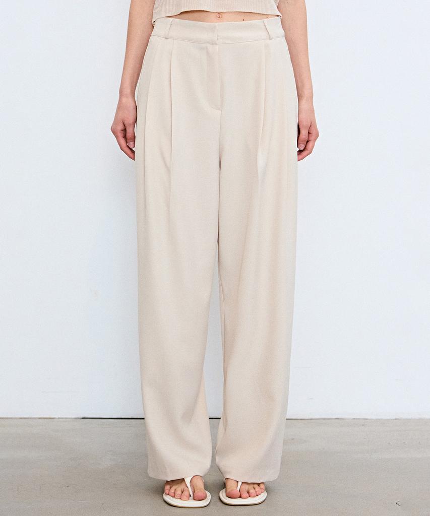 Nigaennikol Minimal Long Pintuck Slacks_Light Cream