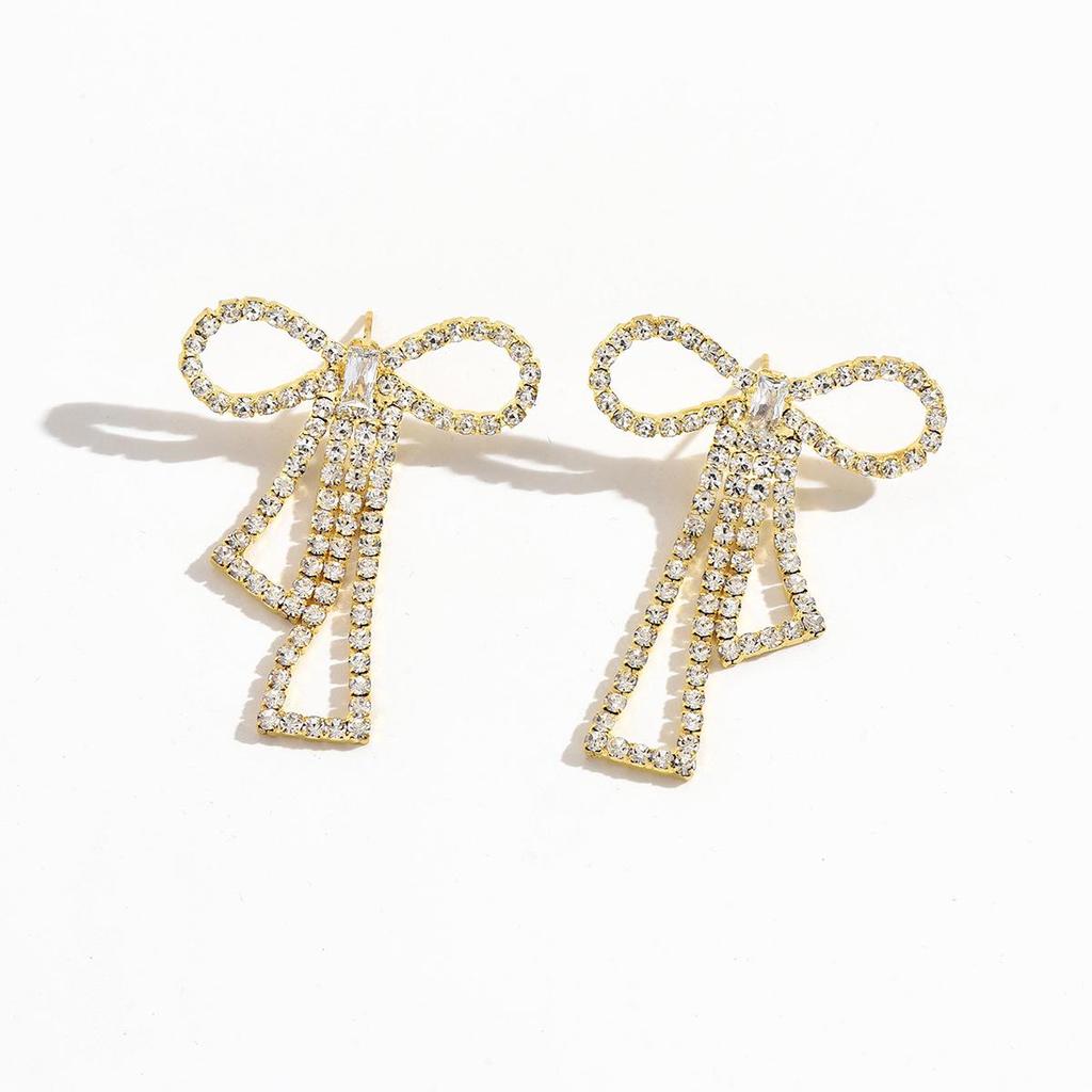 Korean Rhinestone Bow Earrings: Eco-friendly, Shiny, Versatile Fashion for Women