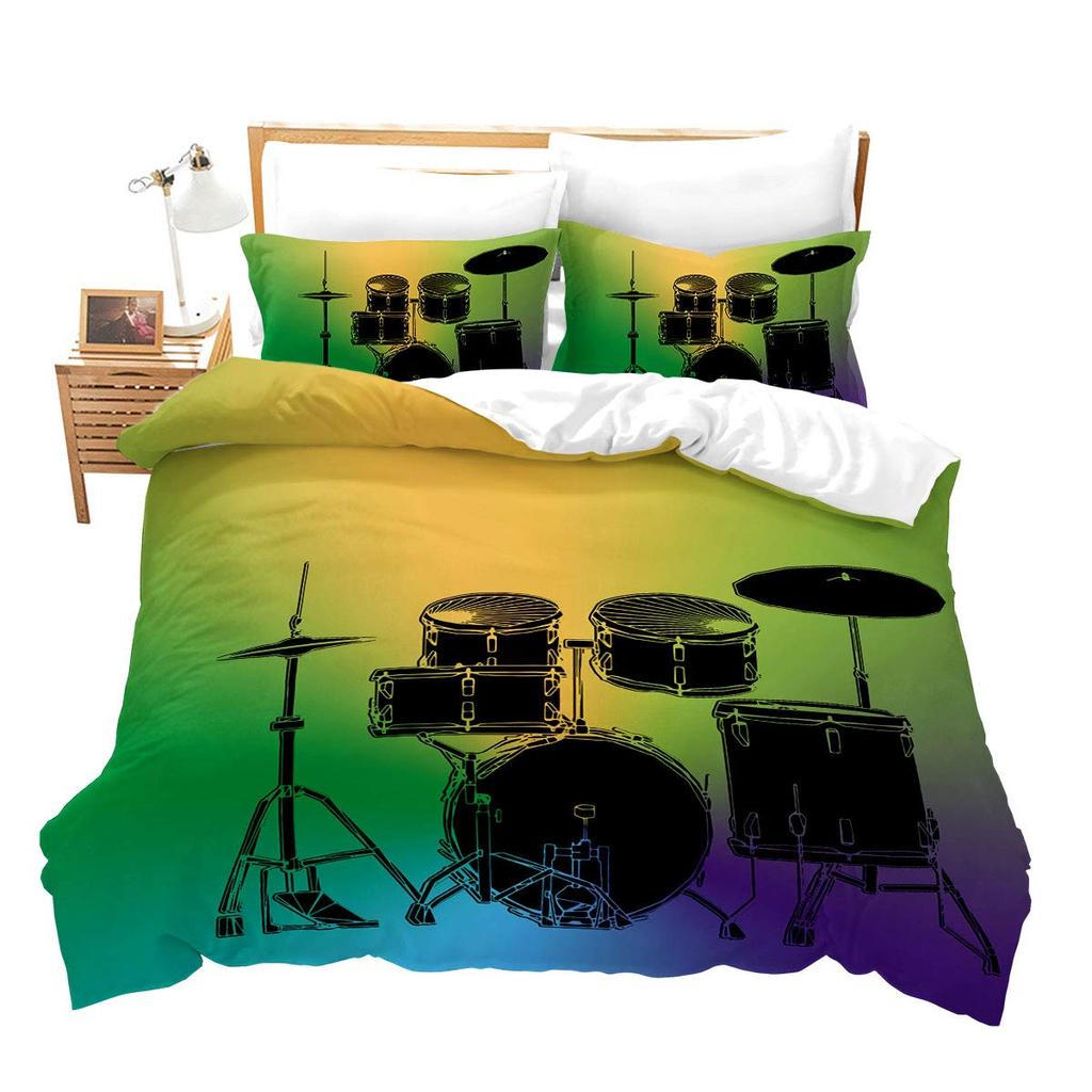 Rockmusik Weiß und Schwarz Bettbezug Doodle Zeichnung Skizze Schlagzeuger Musikalische Inspirationen Monochromes Arrangement Dekorativ Kinder