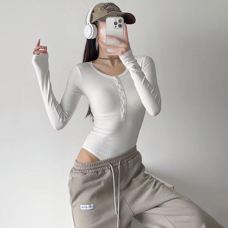 

Women s Slimming Long Sleeve Low Neck Bodysuit Base Layer Top Small білий