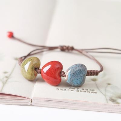 Kleurglazuur cirkel keramische armband Armband Etnische stijl handgeweven keramische sieraden