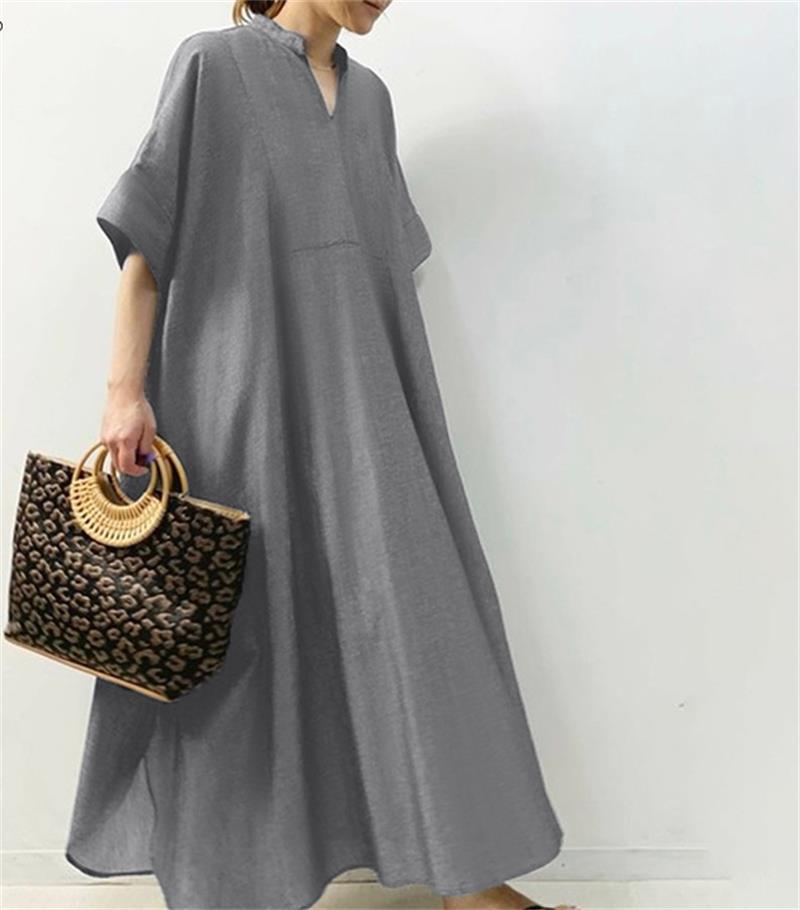 Spring and summer dress new women s clothing solid color five-quarter sleeve long dress casual women s dress S