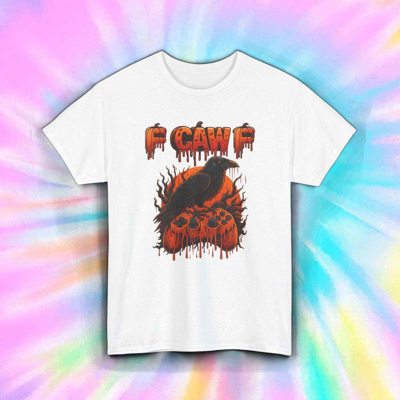 Caw Raven T-Shirt Mens Womens Tees Top | Spooky Crow Pumpkin Halloween Graphic Tee S-5XL M