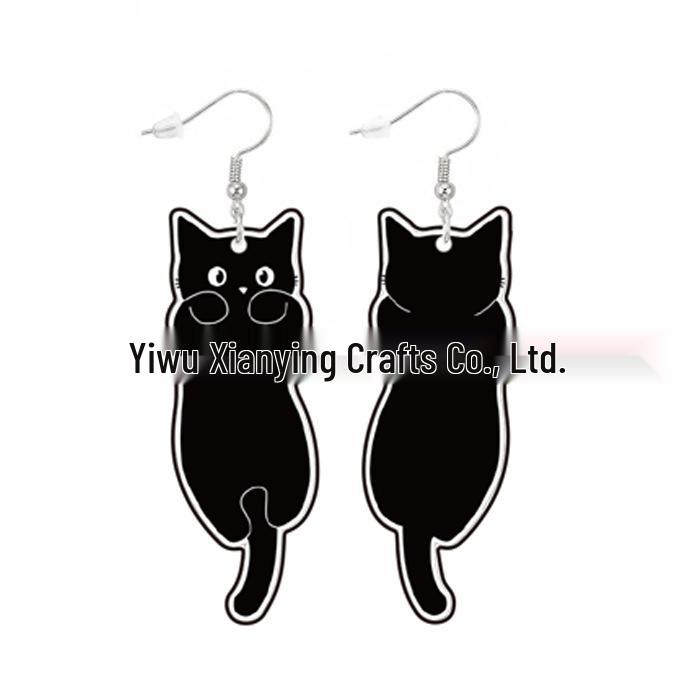 Cute Cat 2D Acrylic Cartoon Animal Earrings - Women's Fashion Accessory