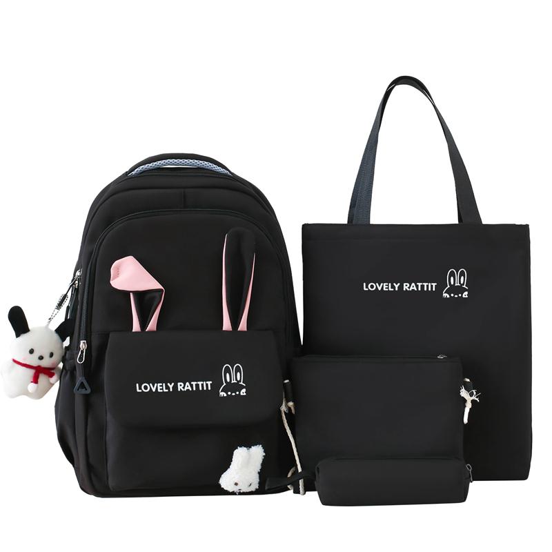 Fyra-delad ryggsäck för damer Kaninöra Elevens skolväska Stor kapacitet Ryggsäcksskydd Ryggsäck