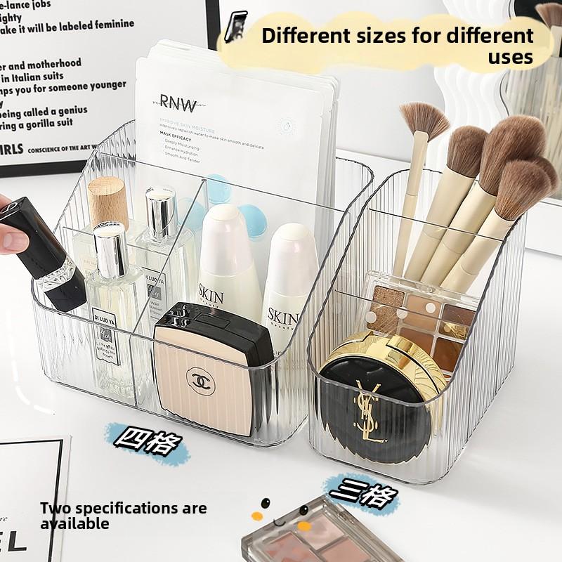 Transparent Desktop Storage Box, Cosmetics Organization Box, Compartments for Storing Lipstick, Makeup Brushes, Pen Holders, and Shelves