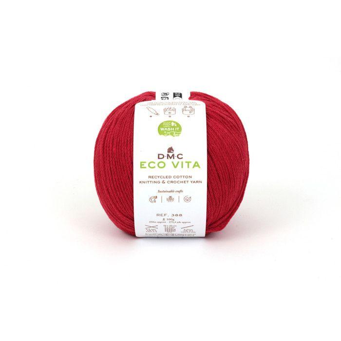 Fil Coton Recyclé Eco Vita 3mm 100g Tricot et Crochet Col. 555 rouge