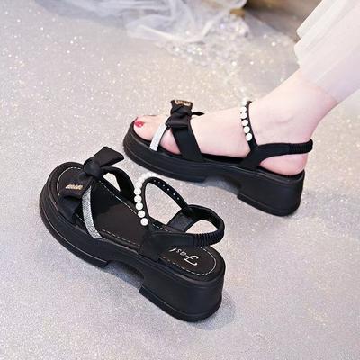 2025 New Summer Sandals for Women Are Comfortable To Wear, Thick-soled Soft-soled with Skirts, Bows, Roman Beach Shoes for Women