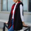 Women Sleeveless Fleece Vest Hooded Plaid Open Front Loose Fit Outerwear Coat Vest Red L