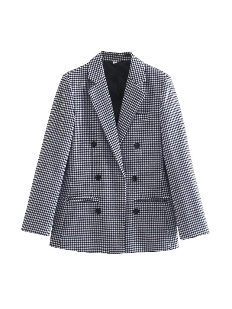 European & American Style Women's Plaid Double-Breasted Suit Jacket - Autumn 2024 Top 5 Colors