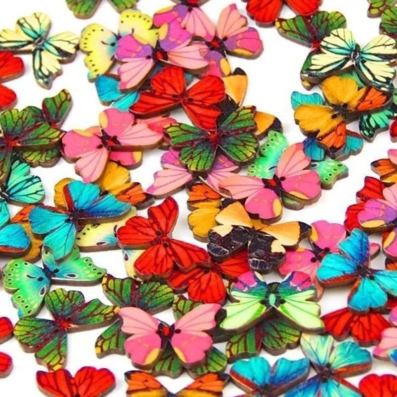 50 Pieces Butterfly Creative Buttons Mixed Buttons Scrapbooking Wooden Snaps Sewing Home Items