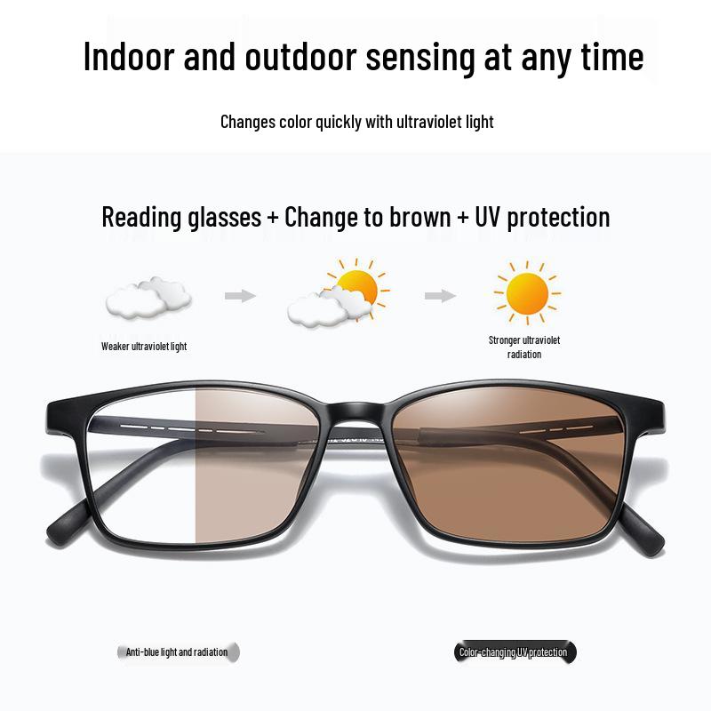 Men's HD Photochromic Anti-Blue Light UV-Protective Metal Reading Glasses