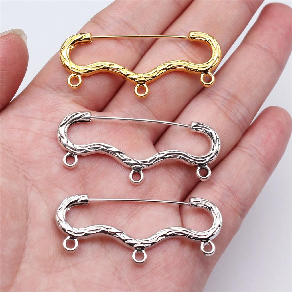 Multi Hole Textured Safety Pins Brooch Connectors For Jewelry Components