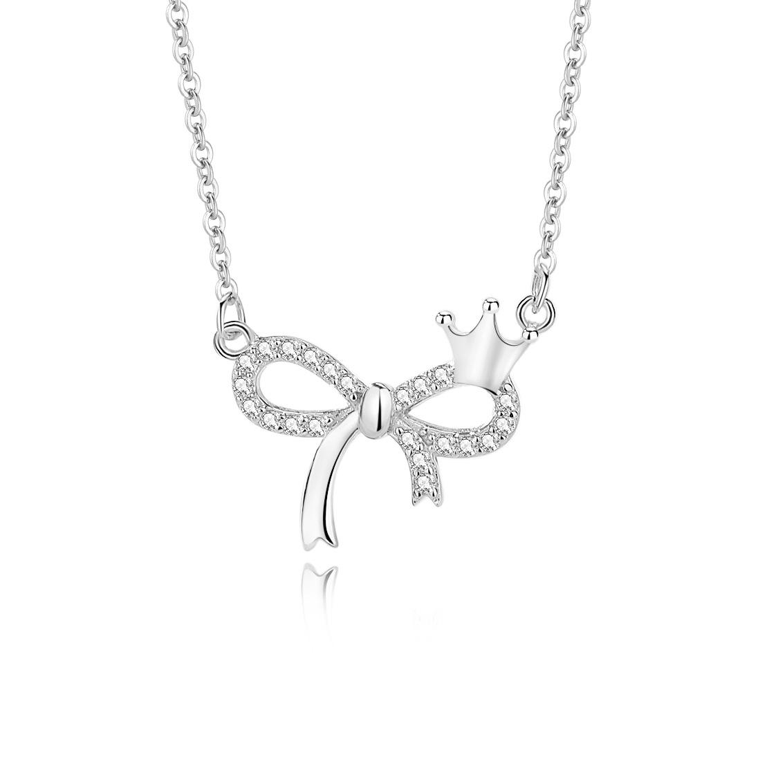 

Серебряное колье с бриллиантом в виде банта S925 - Элегантный женский подарок на День святого Валентина 925 Silver платиновый