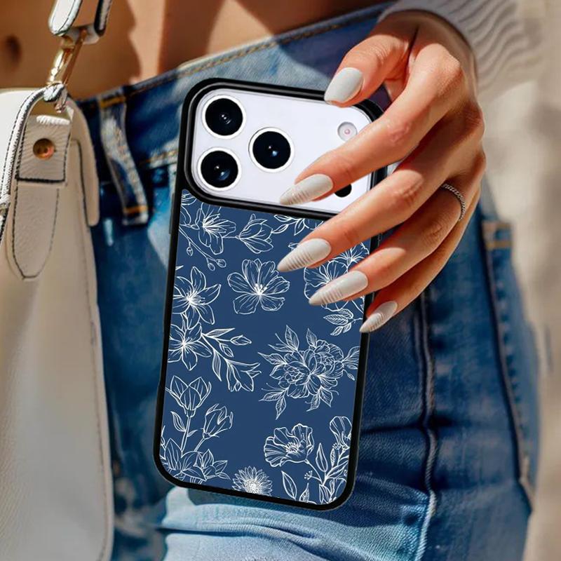 Blue Floral Phone Case For iPhone 17 Air 14 15 13 12 Max Cover For Apple 14 15 16 16e 11 Pro Max Plus Coque