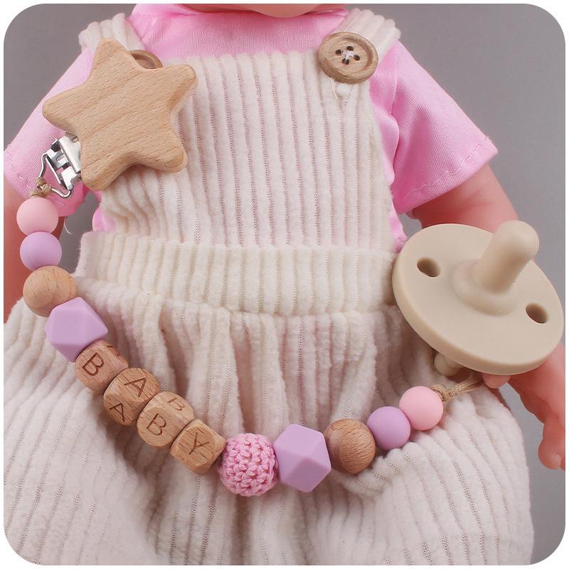 Baby Pacifier Clips Handmade Wood Soother Chew Teethers Toys Dummy Safe Silicone Teething Pacifier Chains Gift