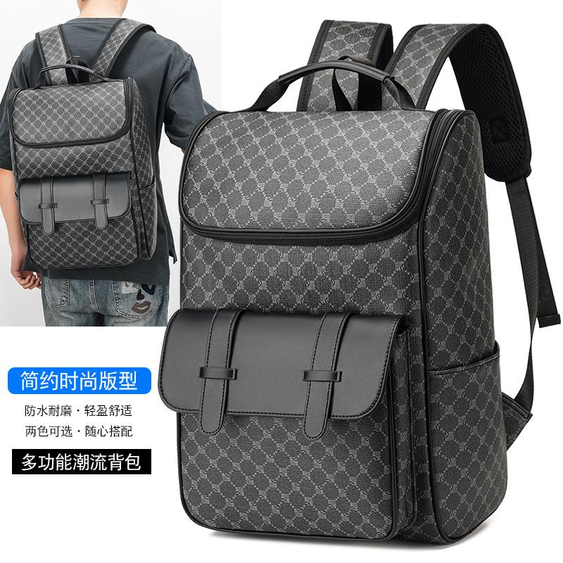 Backpack Men'S Fashion Trendy Brand Pu Commuter Backpack Travel Bag College Student High School Student School Bag Computer Bag Large Capacity