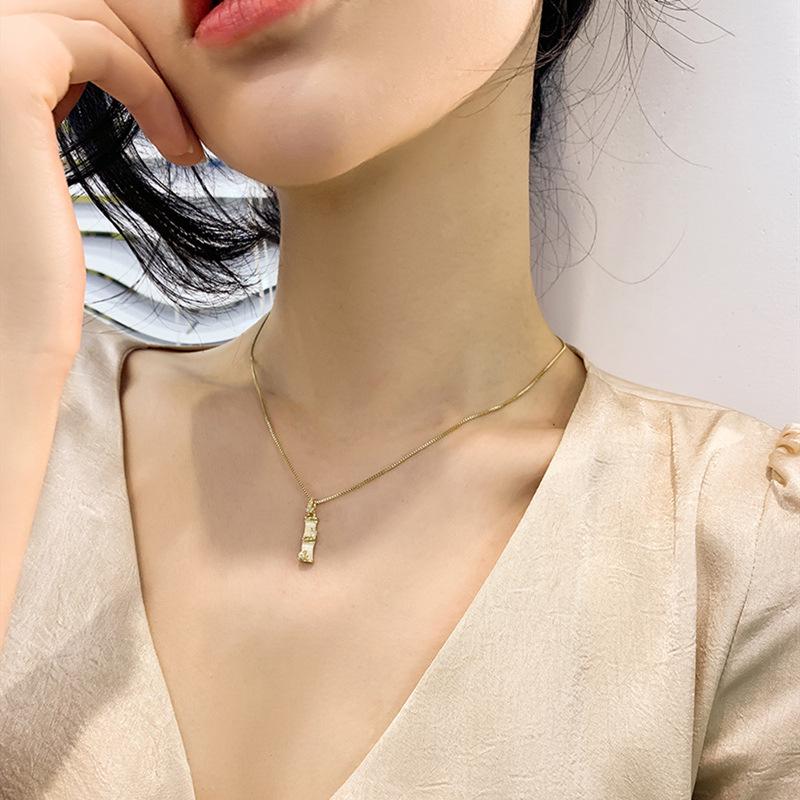 Chinese Style Elegant White Chalcedony Bamboo Pendant Women's Fashion Necklace