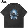 Hip Hop  Retro Washed Black TShirt Streetwear Vintage Graphic Warrior T Shirt Cotton Men Tshirt Unisex Tops Tees Hipster