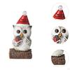 Christmas Owl Sculpture Big Eyes Statue with Light House Decor Craft Figurine for Desktop