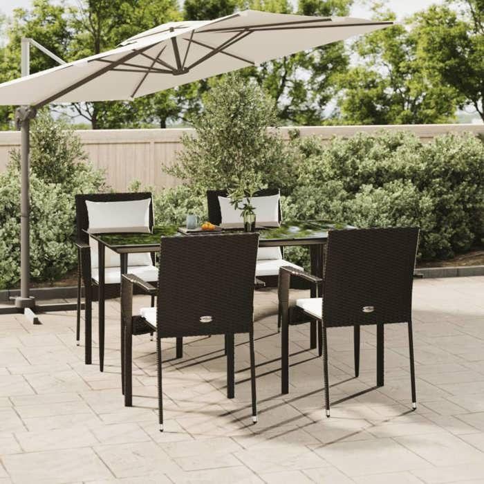 VidaXL Ensemble à manger de jardin coussins 5pcs Noir Résine tressée, ensemble de salle à manger, ensemble de salle à manger 3185098