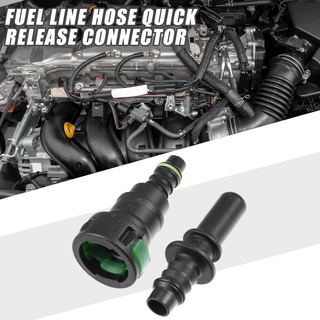 A ABSOPRO Car Fuel Line Hose Quick Release Connector Kit Straight 11.8mm SAE To 5/16" 8mm Hose Plastic Green