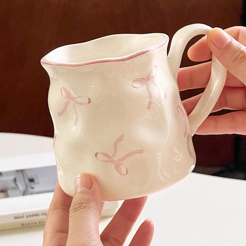 Pink Bow Coffee Cup 400ml Ceramic Coffee Mug Cute Coquette Tea Milk Cup for Office and Home Christmas Birthday Gifts for Girls