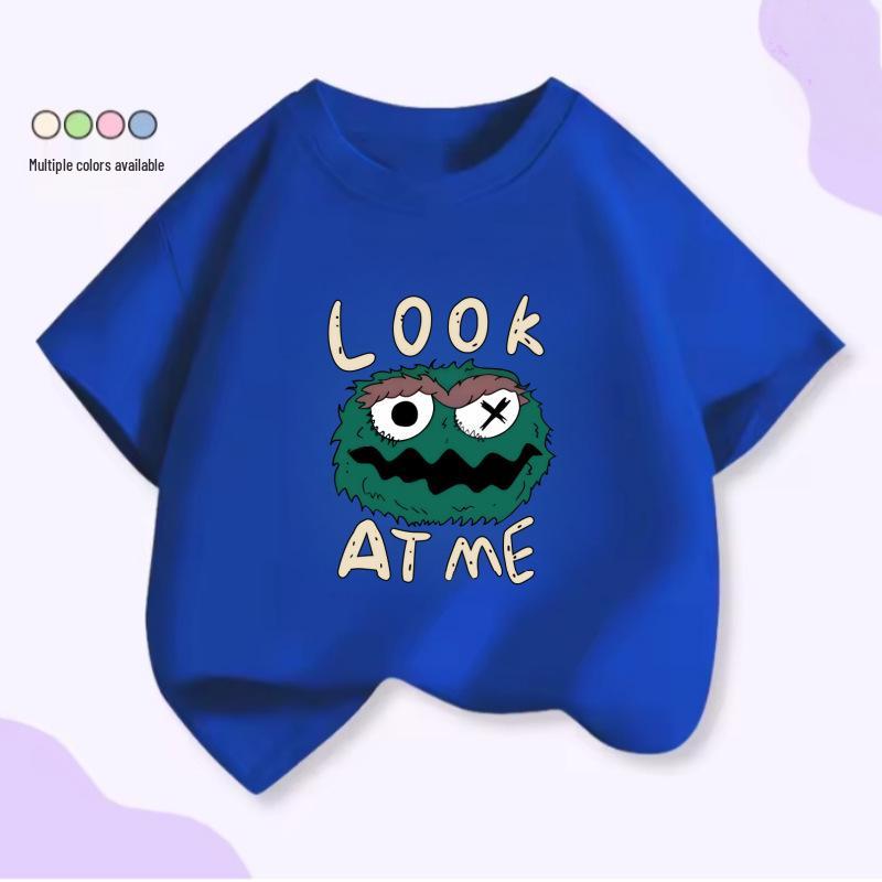 Cartoon One-Eyed Monster T-Shirt - Summer Casual Cotton Top, Round Neck, Short Sleeve for Kids