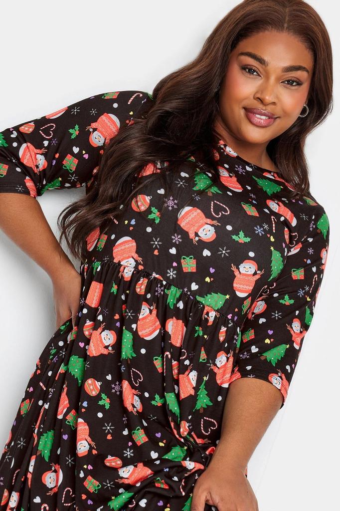 Women's Big Size Dress Plus Size Snowman Patterned Long Dress 215927