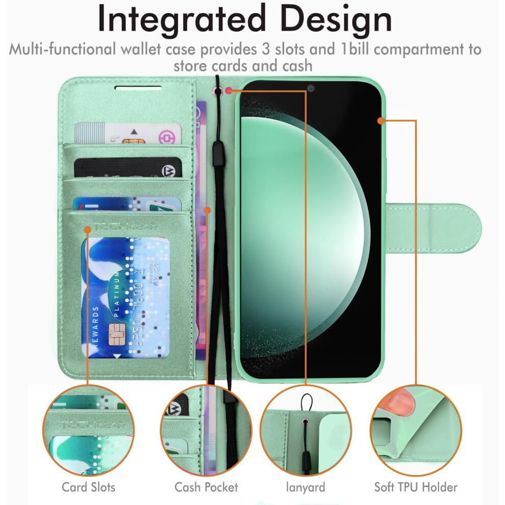 [Leather Wallet Case] Protective Cover with Cash & Card Holder, Stand and Wrist Strap For Samsung Galaxy S23 FE 5G