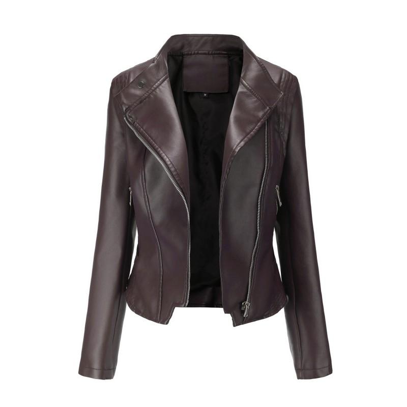 Dames Kunstleer Slim Fit Korte Jas Met Reverskraag Lange Mouwen Casual Bovenkleding