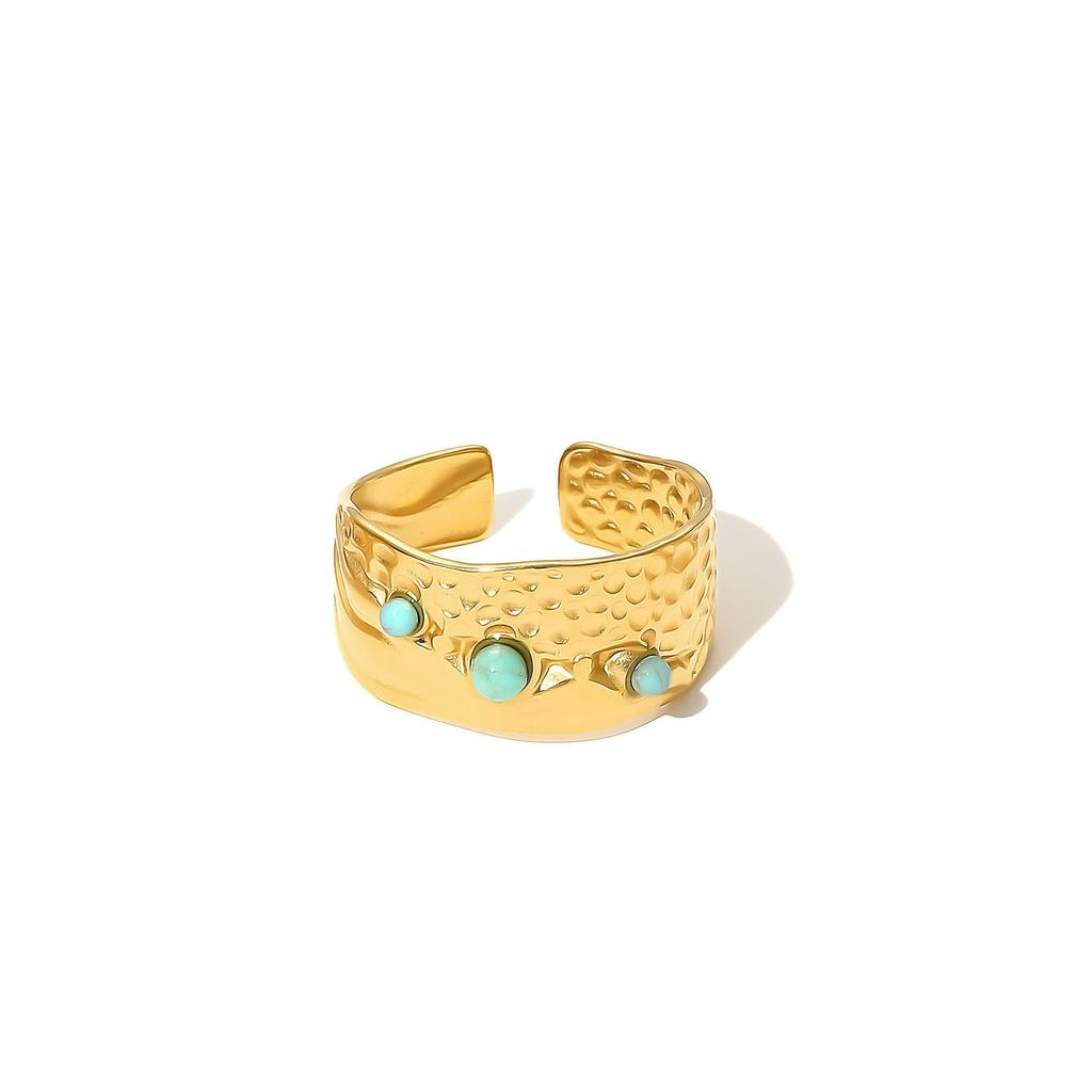Edelstahlring, Vakuum-beschichtet 18 Karat Gold Türkisfarbener Blatt-Öffnungs-Einzelarmband.
