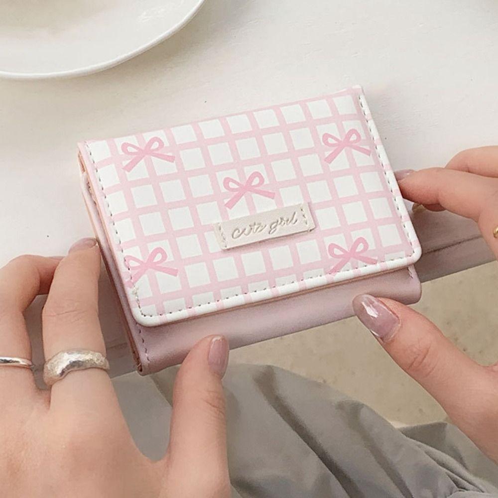 Lattice Cute Tri-Fold Purses Multiple Card Slot Coin Purse Portable Women Card Holder  Student