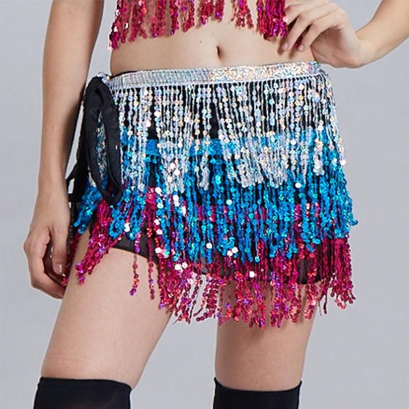 Sequin Tassel Fringe Skirt Belly Dance Costume Hip Scarf Wrap Shimmering And Elegant