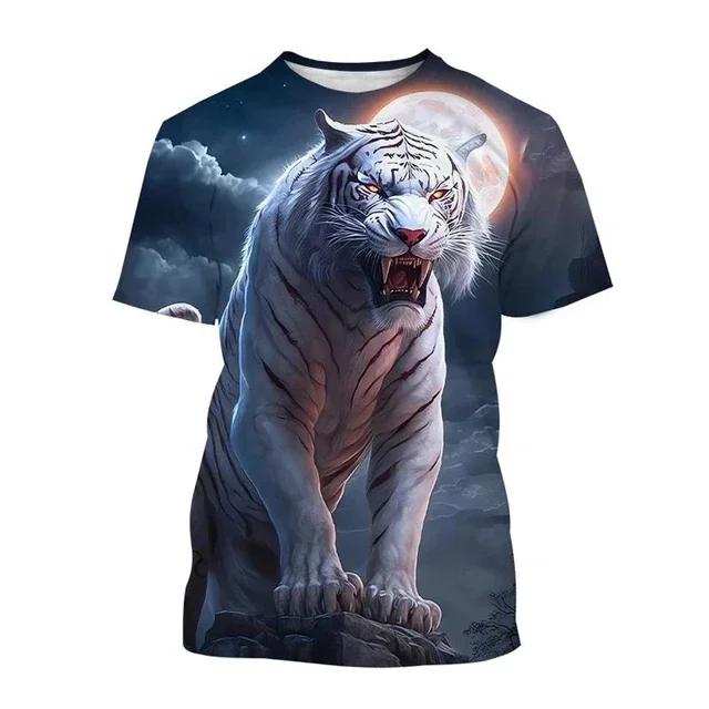 

Летняя мода Футболки с коротким рукавом с принтом тигра, Персонализированные повседневные футболки с круглым вырезом в уличном стиле для мужчин XS
