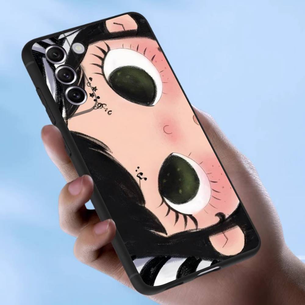 Kawaii Cute Black Big Eyes Cool Case For Samsung Galaxy Case S25 S23 S22 S21 S30 S20 S10 Ultra Plus FE TPU Soft Cover