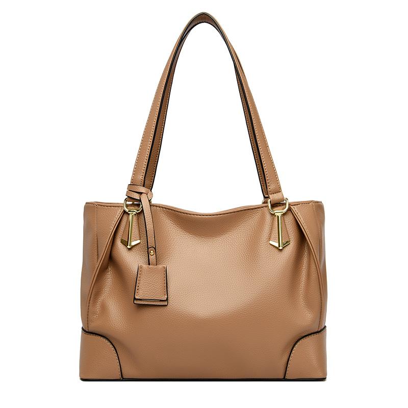 Women's soft leather shoulder bag with multiple pockets large capacity monochromatic casual crossbody shoulder bag
