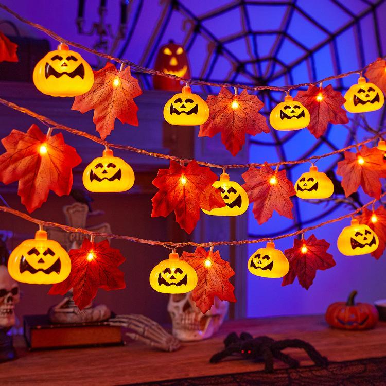 LED Maple Leaf Pumpkin Lantern Halloween Decorations for Window, Bar, Party Scene, and Atmosphere Lighting