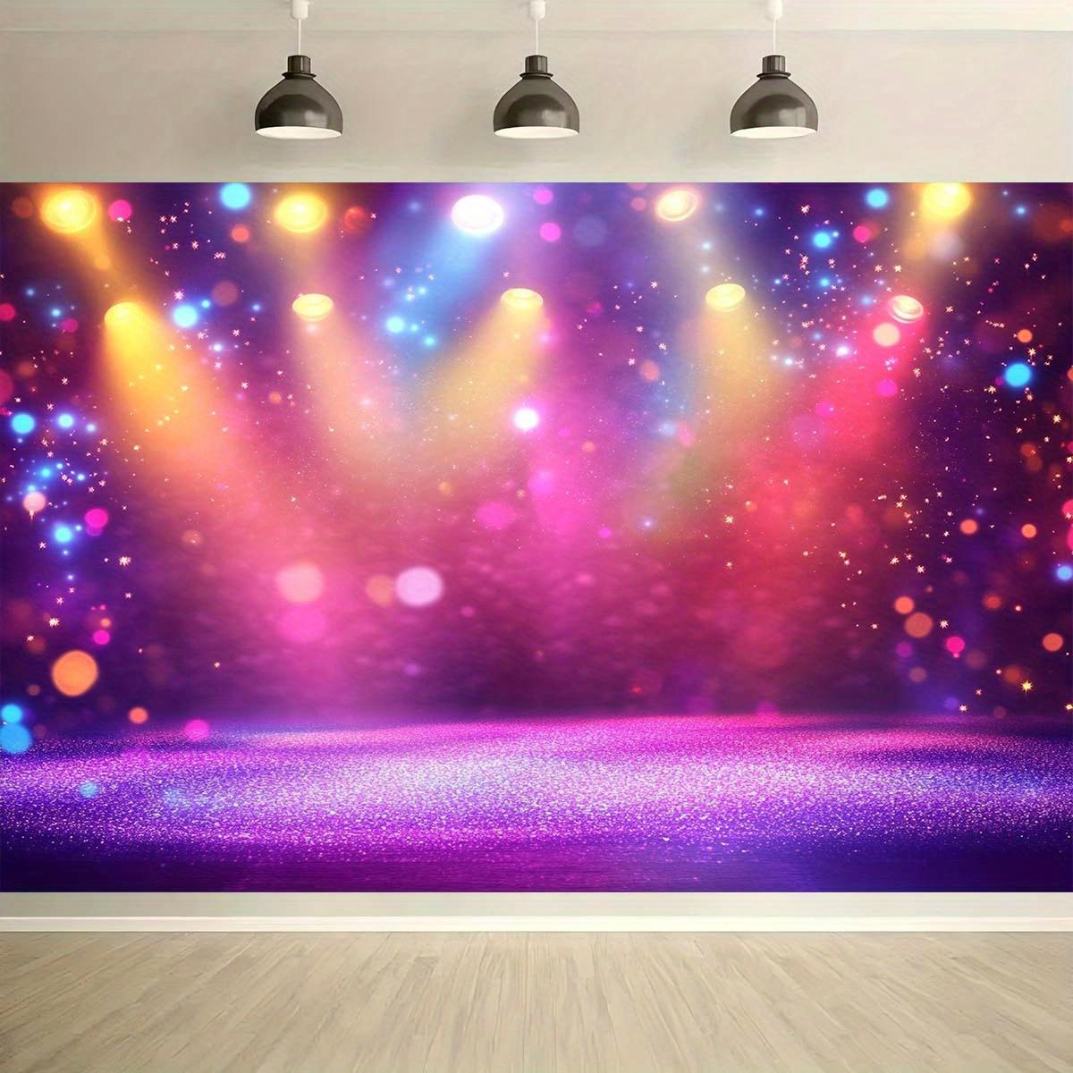 Glittering sequined light party background fabric electric purple pink blue orange yellow and gold bokeh light polyester 100x150cm