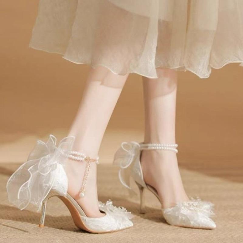 Fashion 2025  Pointed Toe Bow  Women's Stiletto Hee Elegant Large Size Thin Heel Shoes For Women